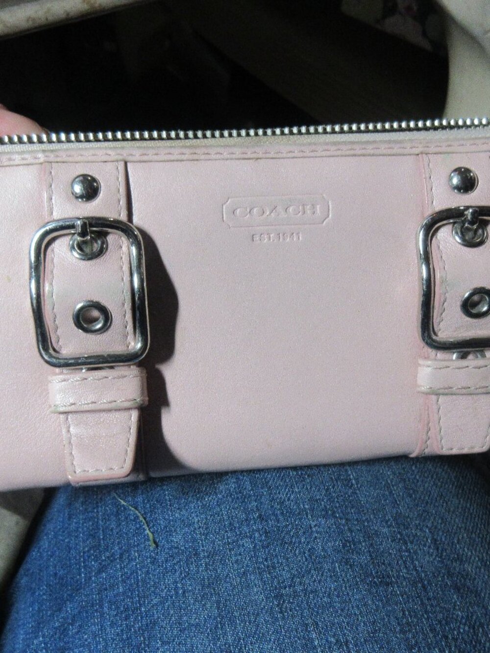 Coach Pink Leather Soho Zip-Around Wallet with silver Buckle Accents rare